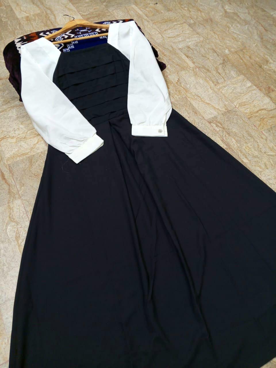 Stylish Black Georgette Plain Frock - 1 Pc Women's Stitched Fashion