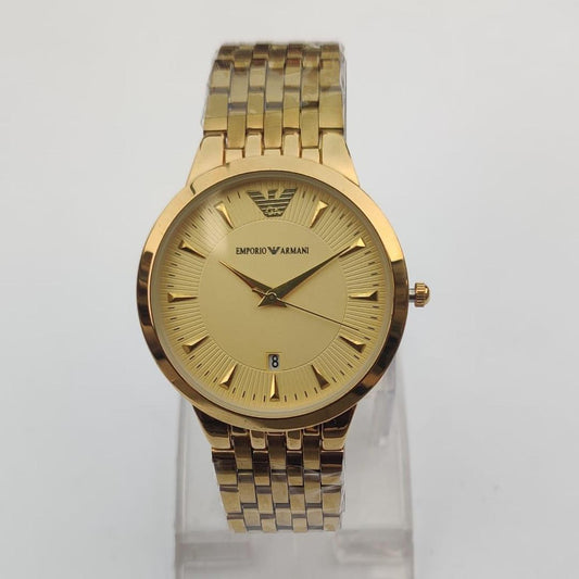 Men's Water Resistant Quartz Watch - 1 Pc Golden Round Dial Analogue Timepiece