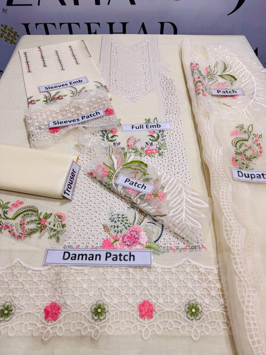 3 Pcs Women's Unstitched Embroidered Suit